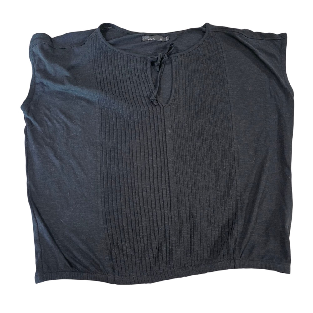 Prana Black Pintuck Front Short Sleeve Top